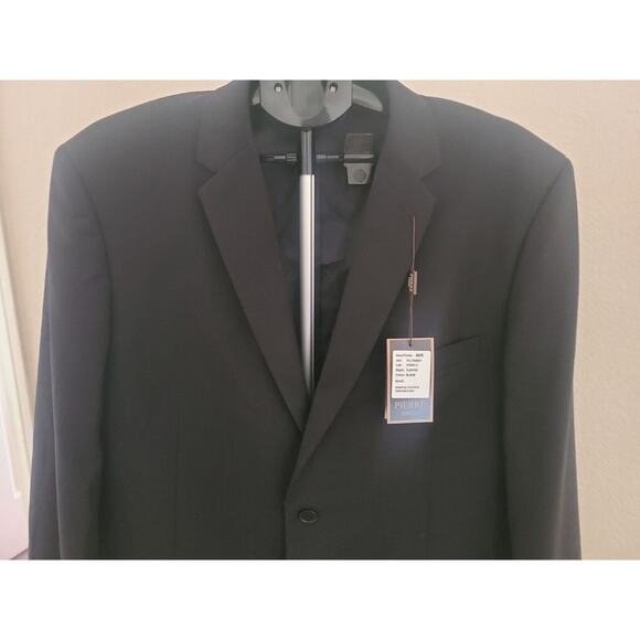 NWT Pierre Loren Two Button Notch Lapel Super 150s Solid Black Suit Jacket 46R - Picture 1 of 5